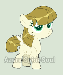 Size: 269x321 | Tagged: safe, artist:azura-spirit-soul, artist:selenaede, zippoorwhill, pegasus, pony, g4, alternate hairstyle, alternate universe, base used, blank flank, cute, female, filly, freckles, gray background, missing accessory, missing cutie mark, raised hoof, redesign, simple background, solo, watermark, zippoorbetes