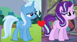 Size: 1276x704 | Tagged: safe, edit, edited screencap, screencap, starlight glimmer, trixie, g4, no second prances, the crystalling, female, lesbian, ship:startrix, shipping, shipping domino