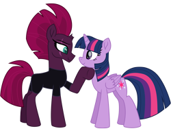 Size: 12560x9574 | Tagged: safe, alternate version, artist:ejlightning007arts, edit, tempest shadow, twilight sparkle, alicorn, pony, unicorn, g4, my little pony: the movie, broken horn, clothes, eye scar, female, hoof on chin, horn, jumpsuit, lesbian, scar, ship:tempestlight, shipping, simple background, smiling, transparent background, twilight sparkle (alicorn), vector