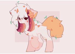 Size: 1280x923 | Tagged: safe, artist:php146, oc, oc:ayaka, earth pony, pony, bandaid, blood, chest fluff, eye clipping through hair, fangs, flower, horn, nosebleed, plant, simple background, stars