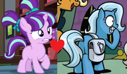 Size: 774x450 | Tagged: safe, edit, edited screencap, idw, screencap, starlight glimmer, trixie, g4, the cutie re-mark, comic, female, filly, lesbian, ship:startrix, shipping, shipping domino