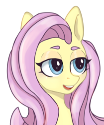 Size: 2480x2964 | Tagged: safe, artist:angelinarichter, fluttershy, pony, g4, bust, cute, female, high res, lidded eyes, mare, open mouth, portrait, shyabetes, simple background, solo, white background