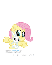 Size: 1031x1280 | Tagged: safe, artist:chespinfan, angel bunny, fluttershy, pegasus, pony, rabbit, g4, animal, duo, female, male, mare, requested art, simple background, smiling, white background