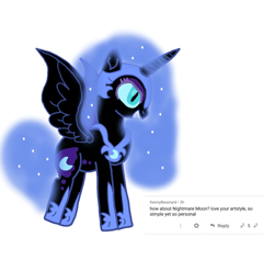 Size: 1080x1065 | Tagged: safe, artist:chespinfan, nightmare moon, alicorn, pony, g4, armor, ethereal mane, female, jewelry, mare, regalia, requested art, simple background, smiling, solo, white background