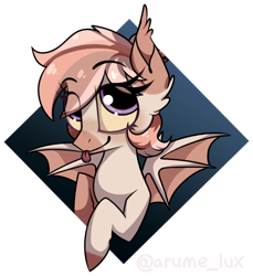 Size: 3109x3388 | Tagged: safe, artist:luxsimx, oc, oc only, oc:peachy, bat pony, pony, :p, bat pony oc, bat wings, bust, eyelashes, female, high res, mare, one eye closed, simple background, solo, tongue out, transparent background, wings, wink