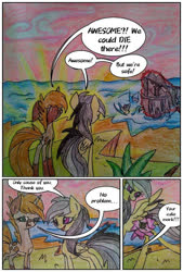 Size: 679x1004 | Tagged: safe, artist:mysteriousshine, daring do, pegasus, pony, unicorn, comic:the children of the night, g4, annoyed, comic, cutiespark, dialogue, female, mare, ocean, ruins, traditional art, water