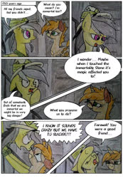 Size: 710x1028 | Tagged: safe, artist:mysteriousshine, daring do, pegasus, pony, unicorn, comic:the children of the night, g4, comic, dialogue, eyes closed, female, hat, mare, pith helmet, traditional art, underhoof