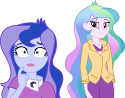 Size: 3320x2605 | Tagged: safe, artist:luckreza8, artist:masem, color edit, edit, edited edit, editor:slayerbvc, vector edit, princess celestia, princess luna, principal celestia, vice principal luna, equestria girls, g4, photo finished, accessory-less edit, brooch, clothes, cutie mark, cutie mark accessory, cutie mark brooch, cutie mark on clothes, duo, duo female, female, frown, high res, jewelry, lipstick, missing accessory, no makeup edit, oh crap face, oops, royal sisters, simple background, smiling, surprised, transparent background, vector