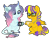 Size: 1024x808 | Tagged: safe, artist:azure-art-wave, oc, oc only, oc:fluffy, oc:sunrise (bc-ls), pegasus, pony, unicorn, chibi, female, glasses, mare, simple background, transparent background