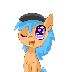 Size: 1000x1008 | Tagged: safe, artist:happy harvey, oc, oc:little league, earth pony, pony, blushing, chest fluff, female, filly, foal, hat, heart eyes, one eye closed, open mouth, phone drawing, simple background, tongue out, transparent background, wingding eyes, wink