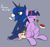 Size: 1072x1012 | Tagged: artist needed, safe, edit, editor:rozyfly10, fluttershy, princess luna, twilight sparkle, alicorn, pegasus, pony, g4, cake, crown, cup, faceful of ass, facesitting, female, flutterseat, food, jewelry, looking up, regalia, s1 luna, sitting, sitting on person, sitting on pony, tea party, twilight sparkle (alicorn)
