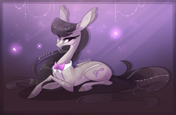 Size: 3050x1983 | Tagged: safe, artist:marbola, octavia melody, earth pony, pony, g4, bowtie, female, looking at you, mare, prone, solo
