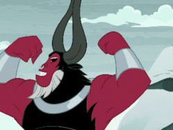 Size: 320x240 | Tagged: safe, screencap, lord tirek, centaur, frenemies (episode), g4, animated, armpits, barrier, biceps, cave, cropped, flexing, gif, kissing, magic, male, mountain, muscles, solo