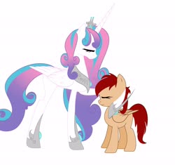 Size: 3340x3136 | Tagged: safe, artist:therainbow_pen, princess flurry heart, oc, oc:alex bash, g4, adult flurry heart, crown, eyes closed, high res, jewelry, older, older flurry heart, regalia, simple background, twitter link, white background, ych result