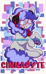 Size: 423x679 | Tagged: safe, artist:twisted-sketch, oc, oc only, oc:cinnabyte, adorkable, badge, bandana, cinnabetes, commission, con badge, cute, dork, gaming headset, glasses, headset, meganekko, tongue out