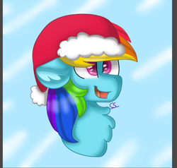 Size: 831x792 | Tagged: safe, artist:tater, rainbow dash, pegasus, pony, g4, bust, chest fluff, christmas, female, floppy ears, hat, holiday, santa hat, smiling, solo