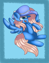 Size: 601x774 | Tagged: safe, artist:tater, oc, oc only, oc:scootalight heart, pegasus, pony, chest fluff, ear piercing, earring, hat, jewelry, pegasus oc, piercing, solo, wings