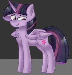 Size: 754x792 | Tagged: safe, artist:tater, mean twilight sparkle, twilight sparkle, alicorn, pony, g4, the mean 6, chest fluff, clone, evil grin, female, grin, mare, one ear down, smiling, solo, twilight sparkle (alicorn)