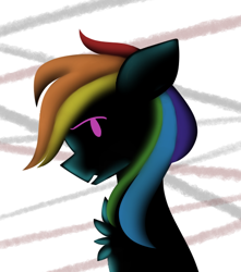 Size: 462x522 | Tagged: safe, artist:tater, rainbow dash, pegasus, pony, g4, abstract background, bust, chest fluff, female, profile, silhouette, solo