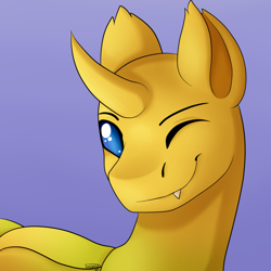Size: 1000x1000 | Tagged: safe, artist:lionbun, oc, oc:ren the changeling, commission, fullshade, one eye closed, profile picture, wink, yellow changeling