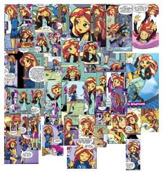 Size: 2595x2751 | Tagged: safe, artist:pencils, idw, applejack, fluttershy, ms. harshwhinny, pinkie pie, rainbow dash, rarity, sci-twi, sunset shimmer, twilight sparkle, equestria girls, g4, spoiler:comic, spoiler:comicequestriagirlsmarchradness, balloon, balloon popping, clothes, compilation, dress, female, high res, jacket, leather jacket, party balloon, popping, sexy, shirt, shorts, solo focus, sports shorts, t-shirt, tomboy, tying shoes