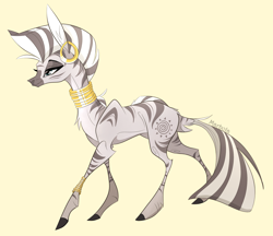 Size: 2194x1900 | Tagged: safe, artist:marbola, zecora, pony, zebra, g4, digital art, ear piercing, earring, female, green background, jewelry, mare, neck rings, piercing, simple background, solo