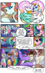 Size: 1800x2928 | Tagged: safe, artist:candyclumsy, fleur-de-lis, lightning dust, nurse redheart, sassy saddles, oc, oc:aerial agriculture, oc:candy clumsy, oc:earthing elements, oc:king speedy hooves, oc:princess healing glory, oc:queen galaxia (bigonionbean), oc:tommy the human, alicorn, earth pony, human, pegasus, pony, unicorn, comic:sick days, g4, alicorn oc, alicorn princess, aunt and nephew, bed, bedroom, book, canterlot castle, child, comic, commissioner:bigonionbean, crying, dialogue, family, father and child, father and son, female, fusion, fusion:big macintosh, fusion:bow hothoof, fusion:cloudy quartz, fusion:flash sentry, fusion:fleur-de-lis, fusion:gentle breeze, fusion:igneous rock pie, fusion:lightning dust, fusion:night light, fusion:nurse redheart, fusion:posey shy, fusion:princess cadance, fusion:princess celestia, fusion:princess luna, fusion:sassy saddles, fusion:shining armor, fusion:trouble shoes, fusion:twilight sparkle, fusion:twilight velvet, fusion:windy whistles, grandparents, horn, hug, human oc, husband and wife, kissing, levitation, licking, magic, male, mother and child, mother and son, nuzzling, parent:cloudy quartz, parent:posey shy, parent:twilight velvet, parent:windy whistles, recovering, sleeping, spectacles, telekinesis, tongue out, writer:bigonionbean, writing