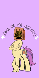 Size: 1080x2160 | Tagged: safe, artist:calebtyink, artist:paperbagpony, oc, oc:paper bag, centaur, earth pony, ponytaur, anthro, taur, bendy and the ink machine, draw me my new face, exploitable meme, ink machine, meme, ponytaur universe, solo