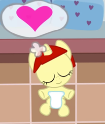 Size: 676x792 | Tagged: safe, artist:gmstav, pony, unicorn, baby, bed, diaper, female, filly, foal, pocket pony (game), sleeping, young