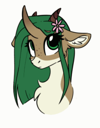 Size: 1000x1283 | Tagged: safe, artist:airfly-pony, oc, oc:elen, original species, animated, curved horn, dryad (elepatrium), elepatrium, elepatrium universe, female, flower, flower in hair, gif, horn, mlem, quadrupedal, silly, simple background, tongue out, universe elepatrium, white background