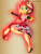 Size: 1536x2048 | Tagged: safe, artist:artmlpk, sunset shimmer, equestria girls, equestria girls series, forgotten friendship, g4, action pose, adorable face, beautiful, boots, clothes, cute, dress, female, grin, hero, looking at you, outfit, ponied up, pose, shimmerbetes, shoes, smiling, smiling at you, solo, super ponied up, superhero, thigh boots, woman