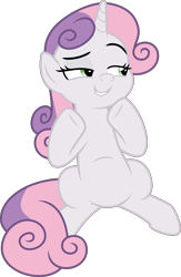 Size: 3000x4614 | Tagged: safe, artist:sollace, sweetie belle, pony, unicorn, g4, growing up is hard to do, .svg available, belly, female, lidded eyes, older, older sweetie belle, raised eyebrow, raised hoof, show accurate, simple background, sitting, smiling, smirk, solo, transparent background, vector