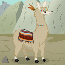Size: 2500x2500 | Tagged: safe, artist:pizzamovies, oc, oc only, oc:el grand mullido, alpaca, llama, barely pony related, beads, blanket, cloven hooves, feather, high res, jewelry, male, necklace, solo, vector
