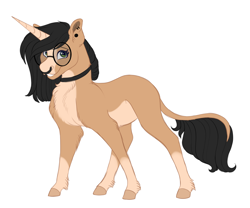 Size: 1800x1500 | Tagged: safe, artist:uunicornicc, oc, oc only, oc:ashleigh, pony, unicorn, chest fluff, ear piercing, female, glasses, leonine tail, mare, nose piercing, nose ring, piercing, simple background, solo, white background