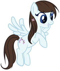 Size: 929x1093 | Tagged: safe, artist:homumu, oc, oc only, oc:katherine, pegasus, pony, female, flying, grin, mare, pegasus oc, simple background, smiling, solo, white background, wings