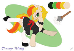 Size: 2500x1719 | Tagged: safe, artist:miniferu, oc, oc only, oc:cleanup totally, earth pony, pony, clothes, commission, female, maid, reference sheet, solo