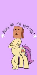 Size: 1080x2160 | Tagged: safe, artist:calebtyink, artist:paperbagpony, oc, oc:paper bag, centaur, ponytaur, draw me my new face, exploitable meme, meme