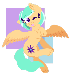 Size: 3500x3500 | Tagged: safe, artist:fannytastical, oc, oc only, oc:mango foalix, pegasus, pony, high res, looking at you, one eye closed, shapes, simple background, solo, tongue out, transparent background, wink