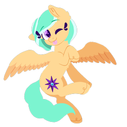 Size: 3500x3500 | Tagged: safe, artist:fannytastical, oc, oc only, oc:mango foalix, pegasus, pony, 2021 community collab, derpibooru community collaboration, high res, looking at you, one eye closed, simple background, solo, tongue out, transparent background, wink
