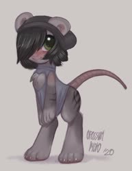 Size: 1401x1815 | Tagged: safe, artist:opossum_imoto, oc, oc only, oc:pocket, hybrid, opossum, opossum pony, backless, chest fluff, clothes, female, open-back sweater, paws, sleeveless sweater, solo, sweater, virgin killer sweater