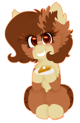 Size: 774x1197 | Tagged: safe, artist:vanillaswirl6, oc, oc only, oc:pumpkin, pony, blushing, commission, fluffy, looking at you, pumpkin pie, simple background, sitting, smiling, solo, transparent background