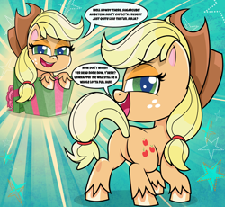 Size: 2350x2160 | Tagged: safe, artist:spookitty, applejack, earth pony, pony, g4.5, my little pony: pony life, applebutt, butt, featureless crotch, female, hat, high res, innuendo, looking at you, plot, smiling, solo