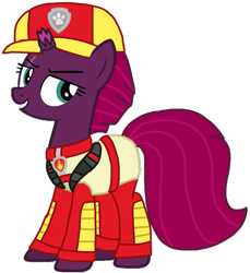Size: 937x1025 | Tagged: safe, artist:徐詩珮, fizzlepop berrytwist, tempest shadow, pony, unicorn, series:sprglitemplight diary, series:sprglitemplight life jacket days, series:springshadowdrops diary, series:springshadowdrops life jacket days, g4, alternate universe, base used, broken horn, clothes, eye scar, female, grin, hat, horn, mare, marshall (paw patrol), paw patrol, paw prints, scar, simple background, smiling, smirk, solo, transparent background, ultimate rescue