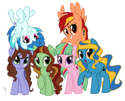 Size: 2722x2203 | Tagged: safe, artist:zoidledoidle, oc, oc only, earth pony, pegasus, pony, unicorn, grin, high res, simple background, smiling, transparent background, upside down