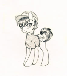 Size: 732x823 | Tagged: safe, artist:maytee, oc, oc only, earth pony, pony, black and white, grayscale, jucika, monochrome, smiling, solo, traditional art