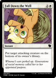Size: 375x523 | Tagged: safe, artist:caseycoller, edit, idw, applejack, g4, spoiler:comic85, ccg, falling, implied winona, lassie, magic the gathering, trading card, trading card edit, well, younger