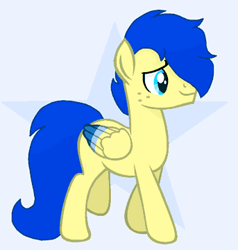 Size: 343x360 | Tagged: safe, artist:assistantaiding, oc, oc only, oc:aiding assistant, pegasus, pony, cute, folded wings, grin, male, ocbetes, simple background, smiling, solo, wings