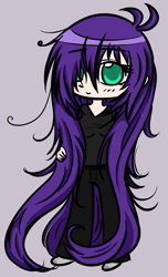 Size: 571x942 | Tagged: safe, artist:homumu, oc, oc only, oc:andromeda, human, clothes, female, hair over one eye, humanized, messy mane, simple background, solo