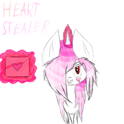 Size: 2000x2000 | Tagged: safe, artist:prismicdiamondart, oc, oc only, pony, unicorn, glowing horn, grin, hair over one eye, heart, high res, horn, letter, magic, messy many, smiling, telekinesis, unicorn oc