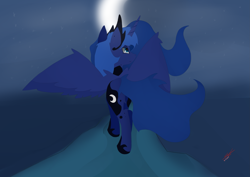 Size: 3541x2508 | Tagged: safe, artist:groomlake, princess luna, alicorn, pony, g4, colored, crown, female, high res, jewelry, mare, moon, rear view, regalia, solo, spread wings, walking, wings